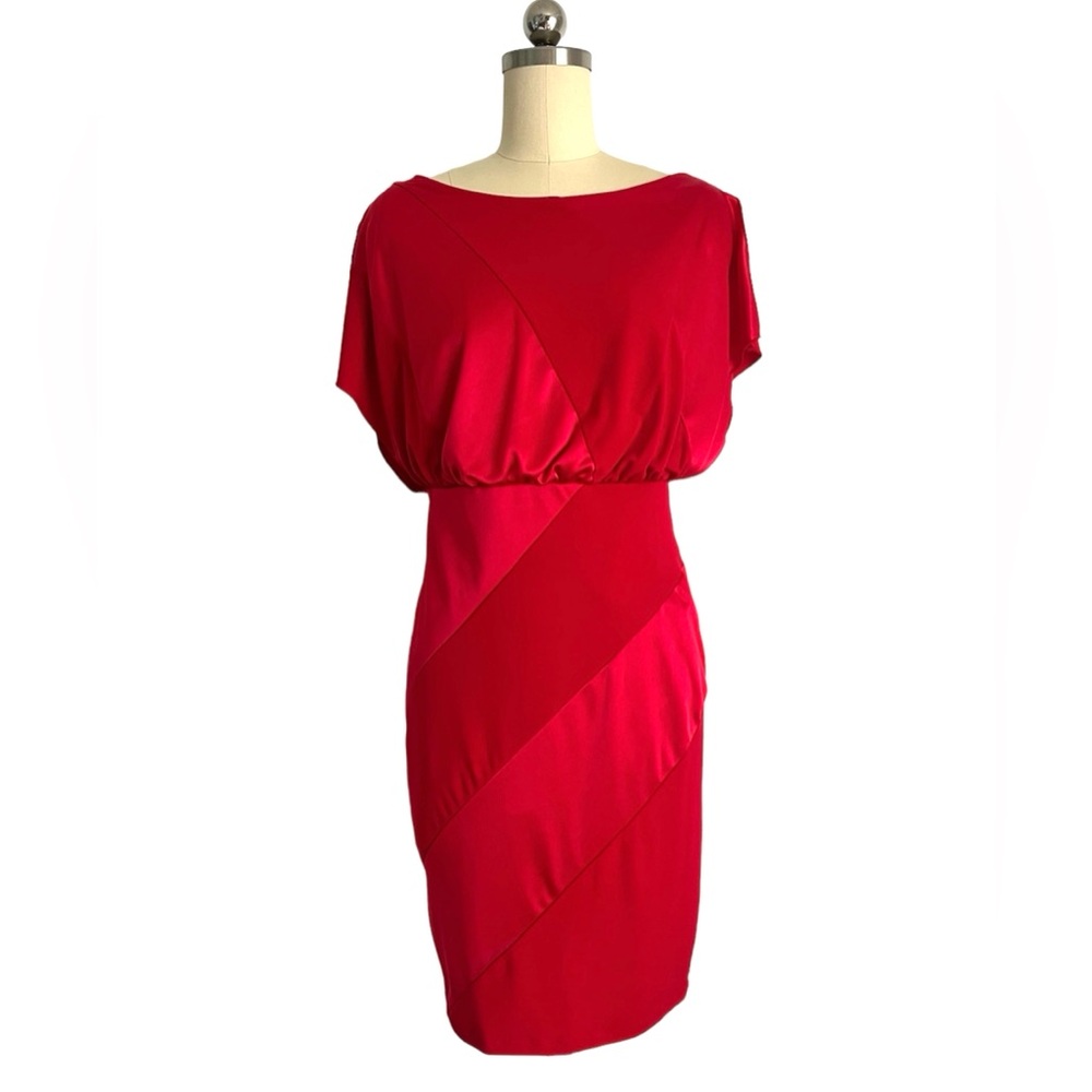 ENFOCUS Red Satin Shimmer Diamond Open Back Party Dress Size 6 NWOT